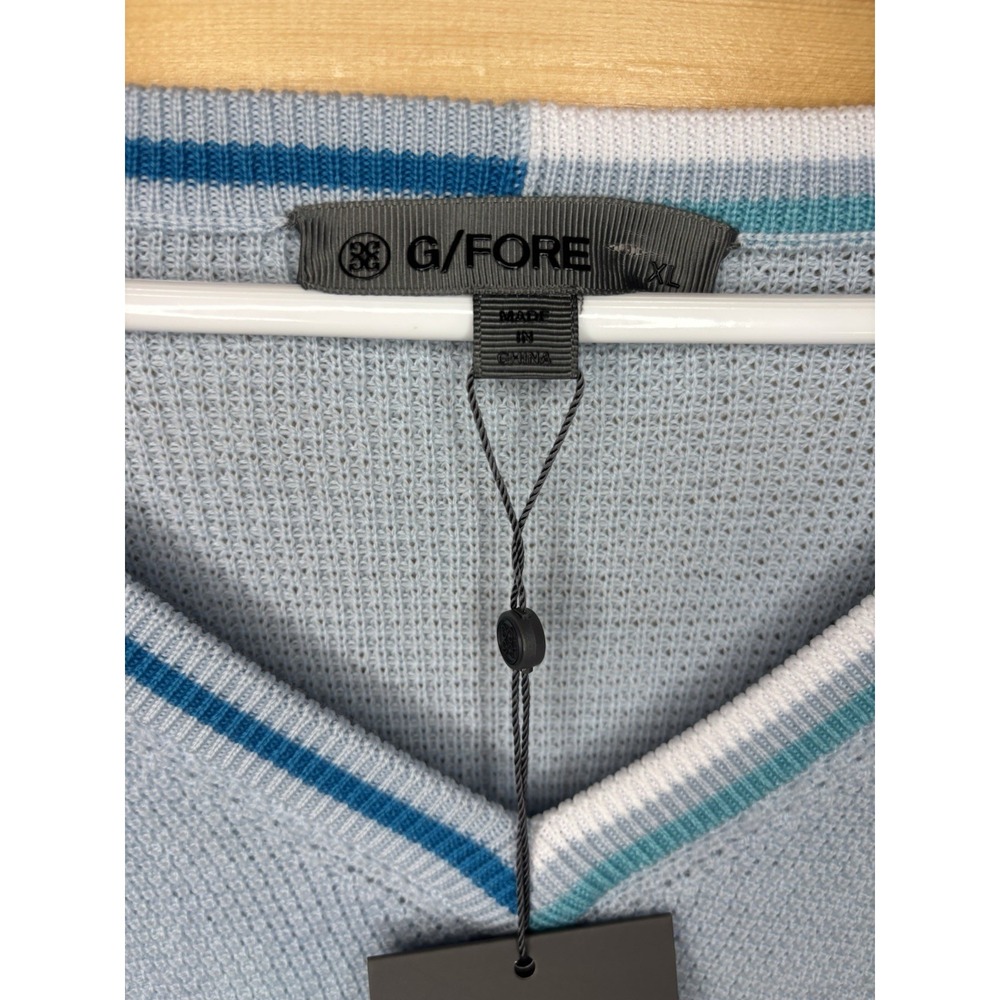 G/Fore G4 Waffle Knit V Neck Baja Blue Golf Sweater 100% Wool Men's XL NWT $295 - Picture 5 of 8